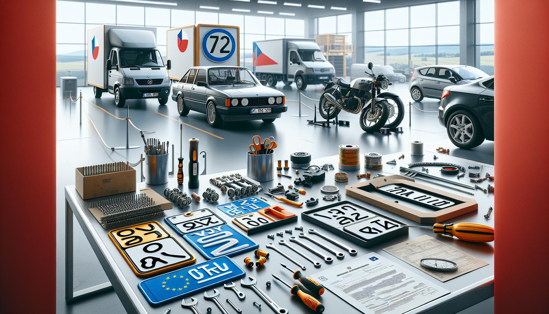 Materiály a nástroje potřebné pro montáž SPZ